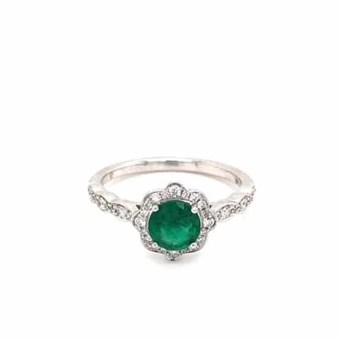14KW Emerald and Diamond Halo Ring