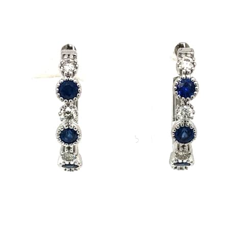 14KW Small Sapphire and Diamond Hoops