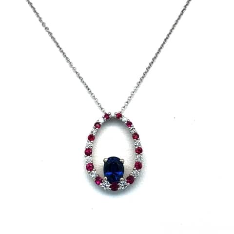14KW Sapphire and Ruby Oval Pendant