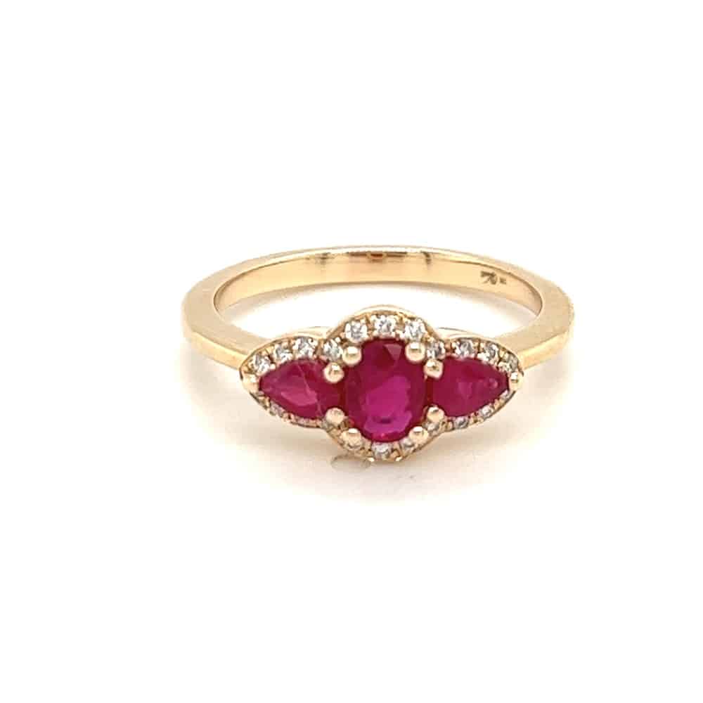 14KY 3 Stone Ruby Ring
