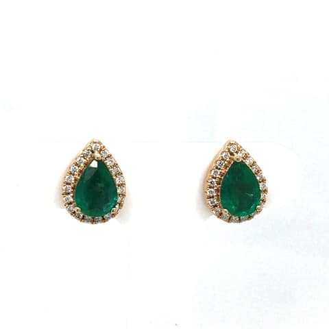 14KY Pear Shape Emerald Studs