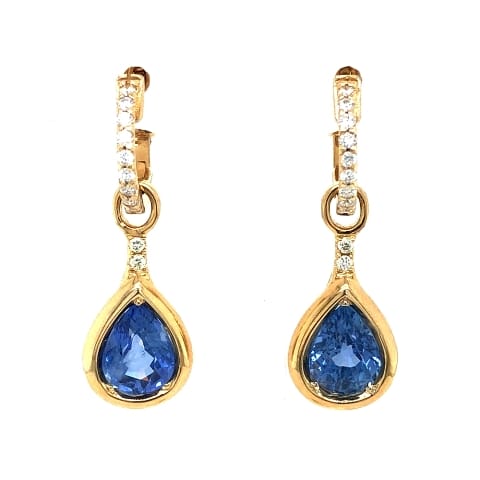 14KY Pear Shape Sapphire Dangle Hoops