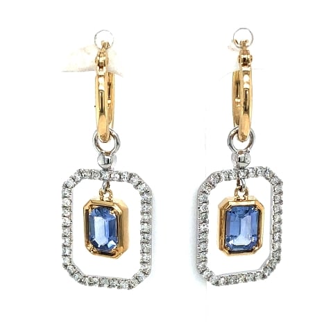 14K Two-Tone Sapphire Dangle Earrings