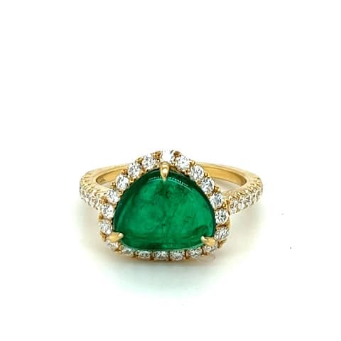 18KY Emerald Cabochon Ring