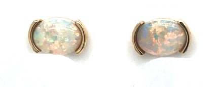 14KY Australian Opal Half Bezel Studs