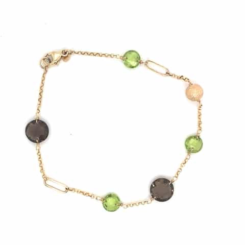 14KY Peridot & Smokey Quartz Bracelet