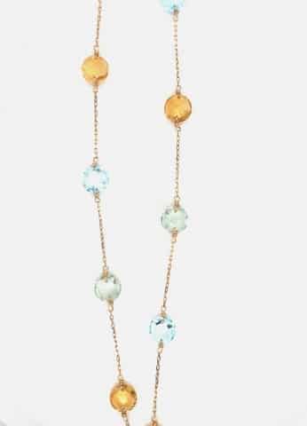 14KY Blue Topaz, Green Amethyst, & Citrine Necklace