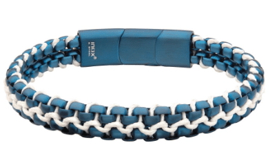 Blue IP Stainless Steel Box Chain with White Cord Bracelet