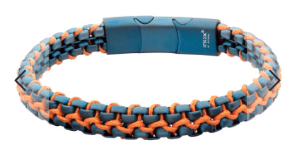 Blue IP Stainless Steel Box Chain with Orange Cord Bracelet