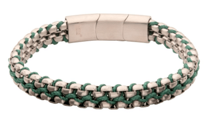 Stainless Steel Box Chain with Green Cord Bracelet
