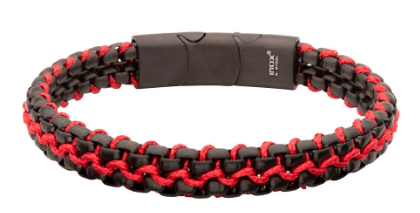 Black IP Stainless Steel Box Chain with Red Cord Bracelet