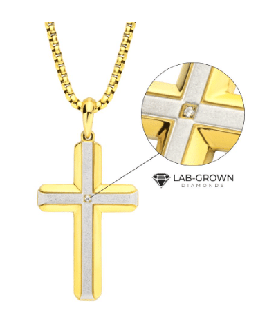 18Kt Gold IP Steel Lab-Grown Diamond Cross Pendant