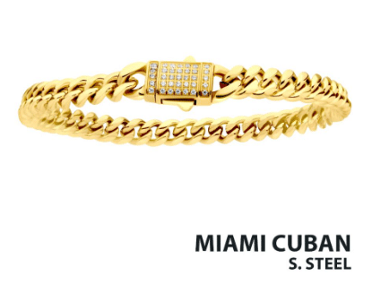 18Kt Gold IP Miami Cuban Bracelet CZ Box Clasp