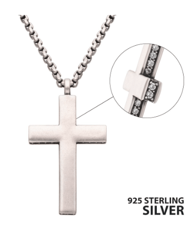 Sterling Silver Side Gem Cross Pendant