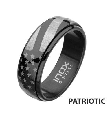 Black IP Steel American Flag Spinner Ring