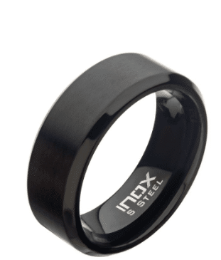Black IP Steel Beveled Comfort Fit Ring