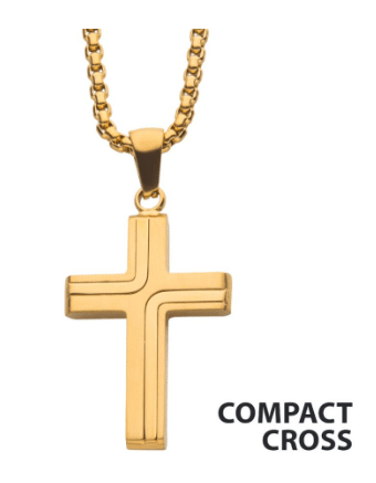 18Kt Gold IP Cross Pendant with Box Chain