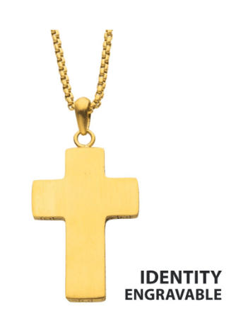 18Kt Gold IP Cross Pendant with Box Chain