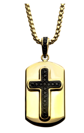 Black IP Cross with Black CZ Inlay & Gold IP Dog Tag Pendant