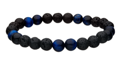 Black Lava and Blue Tiger Eye Stone Beads Bracelet