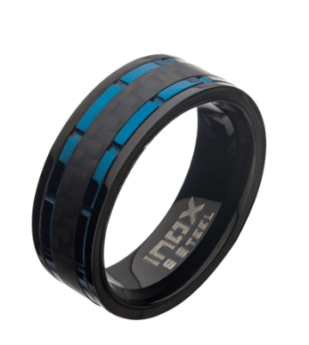 Carbon Fiber Hammered Ring with Blue IP Lines