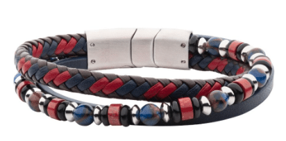 Leather with Black Onyx, Blue Golden & Red Agate Multi-Strand Bracelet