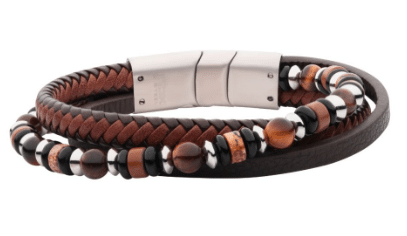 Leather with Black Onyx,Tiger’s Eye & Piccaso Jasper Multi-Strand Bracelet
