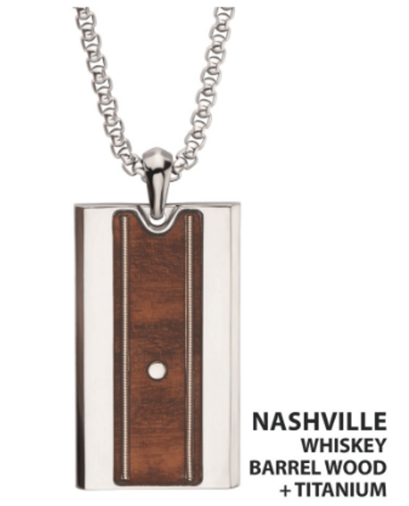 Titanium & Whiskey Barrel Inlay with Embedded Guitar String Pendant