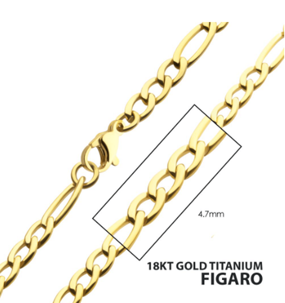 18Kt Gold IP Titanium Figaro Chain Necklace