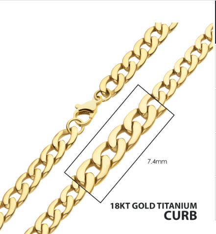 18Kt Gold IP Titanium Curb Chain Necklace