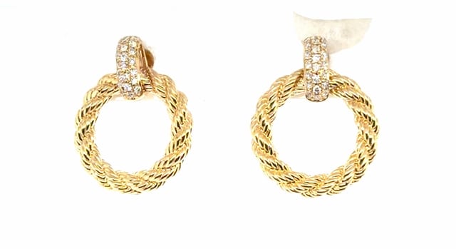 14K Yellow Circle Diamond Dangles