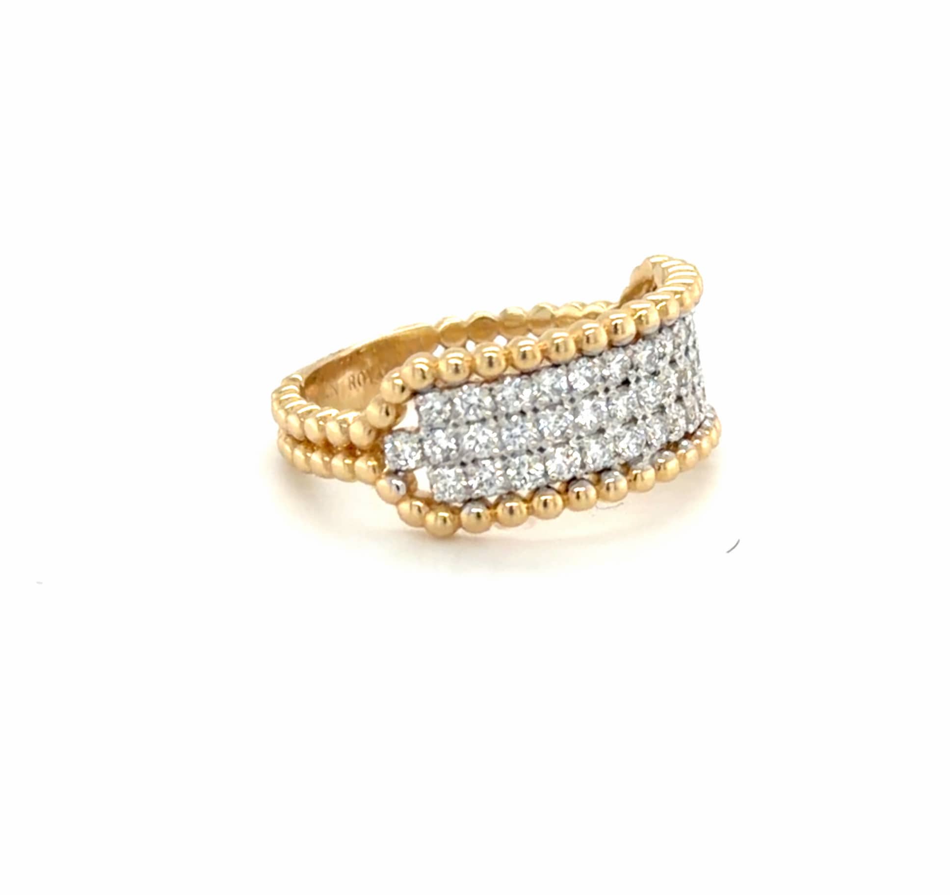 14K Yellow Beaded Diamond Fashion Ring